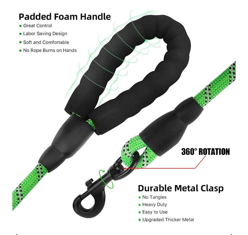 MASBRILL 5ft Heavy Duty Reflective Rope Dog Leash with Padded Comfort Handle